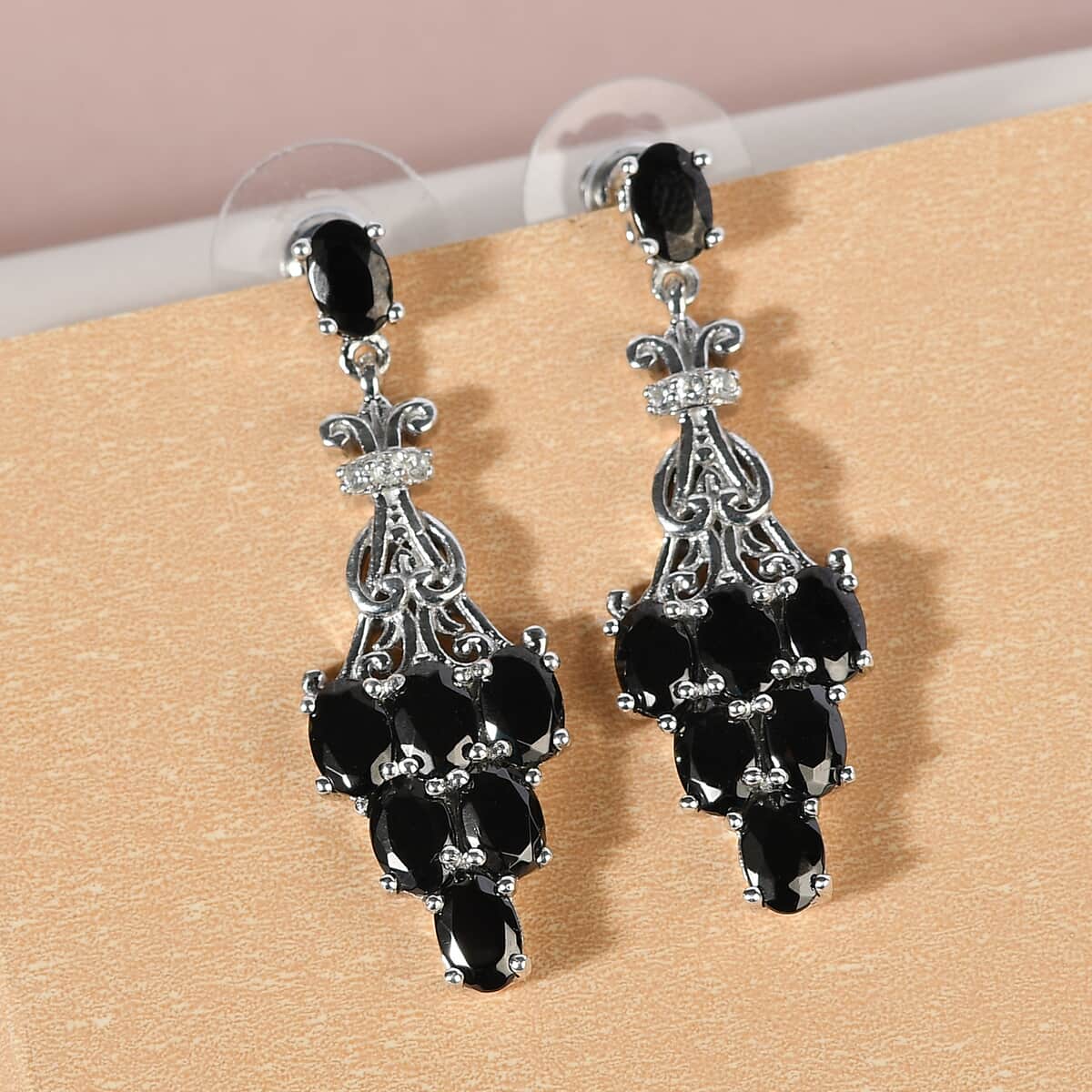 Elite Shungite, Natural White Zircon Dangling Earrings in Platinum Over Sterling Silver 3.75 ctw image number 1