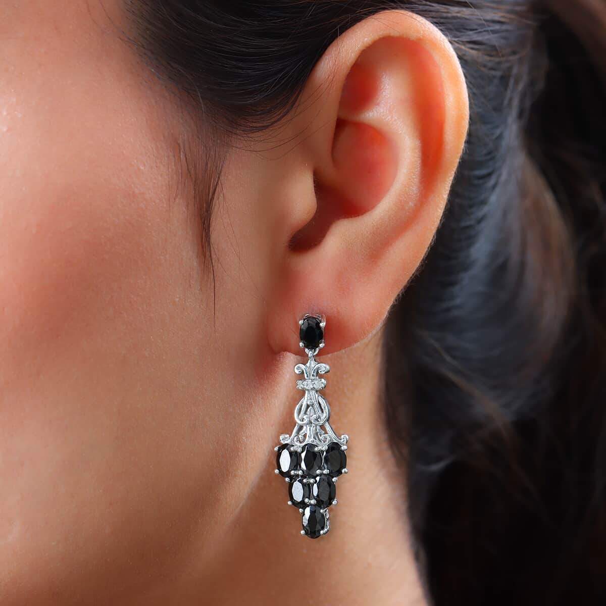 Elite Shungite, Natural White Zircon Dangling Earrings in Platinum Over Sterling Silver 3.75 ctw image number 2