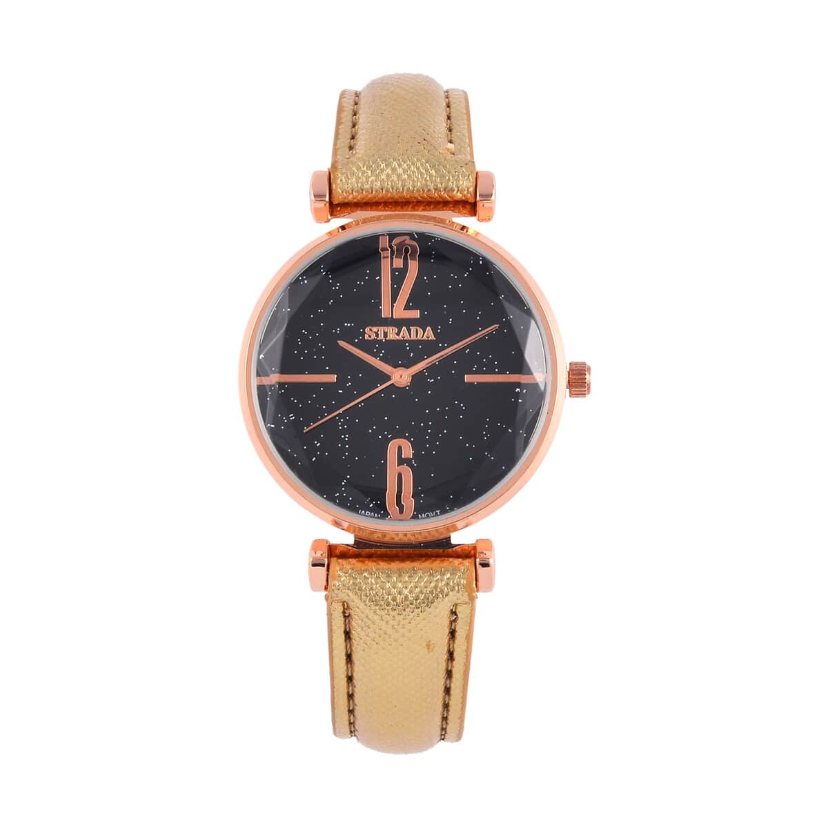 Bargain Deal Strada Japanese Movement Starry Sky Pattern Watch in Rosetone with Golden Faux Leather Strap (35.81mm) (5.5-7.00 Inches) image number 0