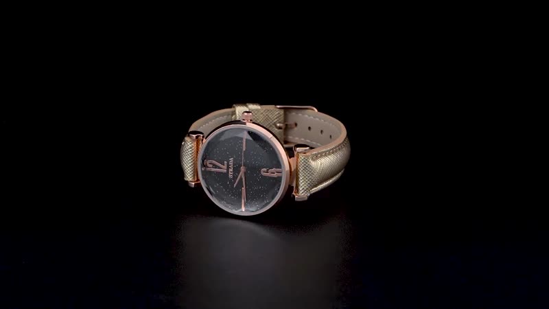 Strada Japanese Movement Starry Sky Pattern Watch in Rosetone with Golden Faux Leather Strap (35.81mm) (5.5-7.00 Inches)