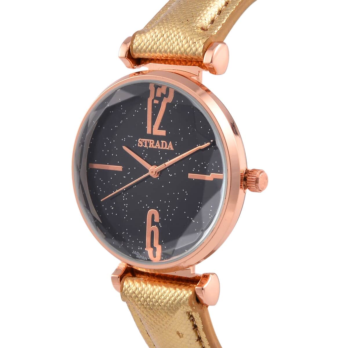 Bargain Deal Strada Japanese Movement Starry Sky Pattern Watch in Rosetone with Golden Faux Leather Strap (35.81mm) (5.5-7.00 Inches) image number 3