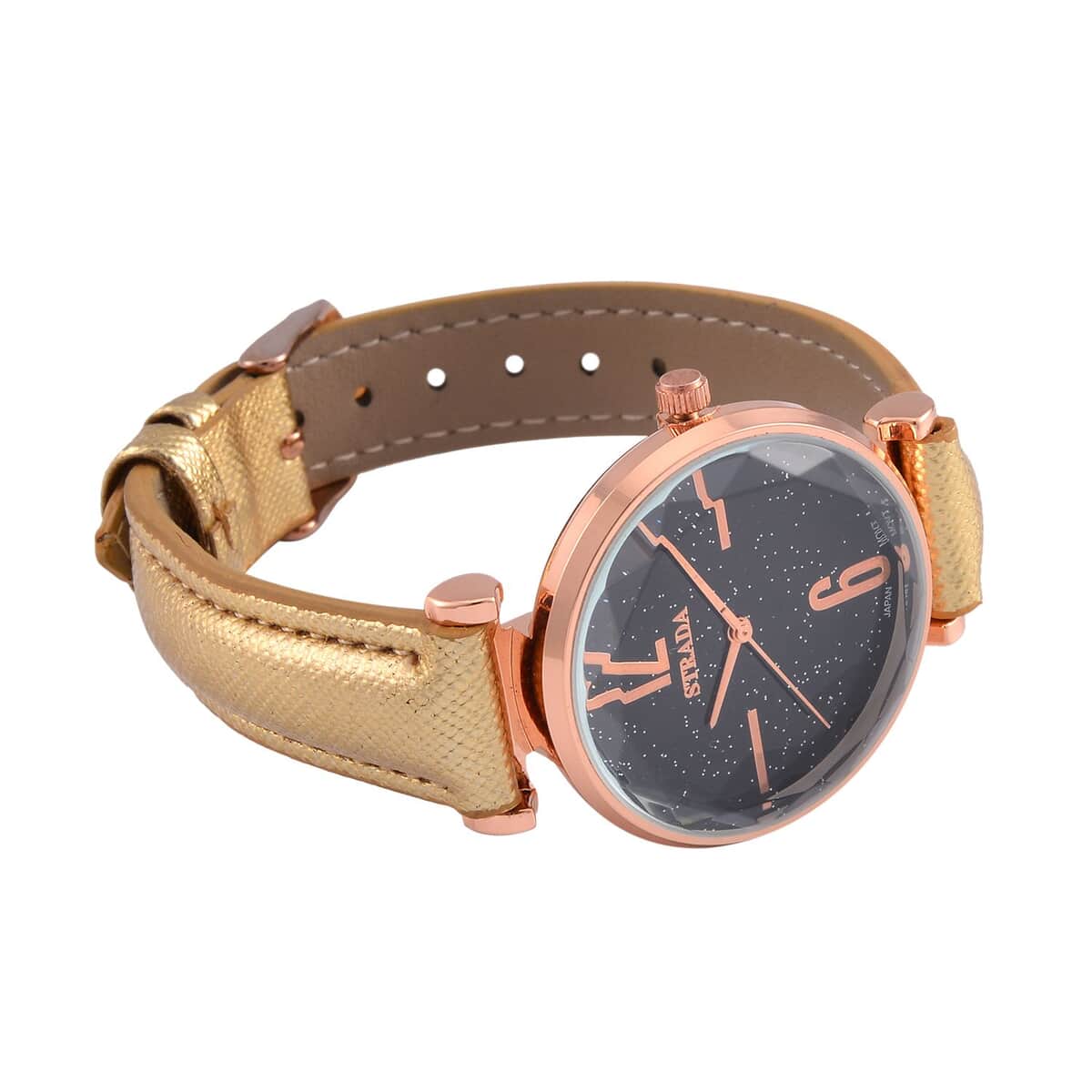 Bargain Deal Strada Japanese Movement Starry Sky Pattern Watch in Rosetone with Golden Faux Leather Strap (35.81mm) (5.5-7.00 Inches) image number 5