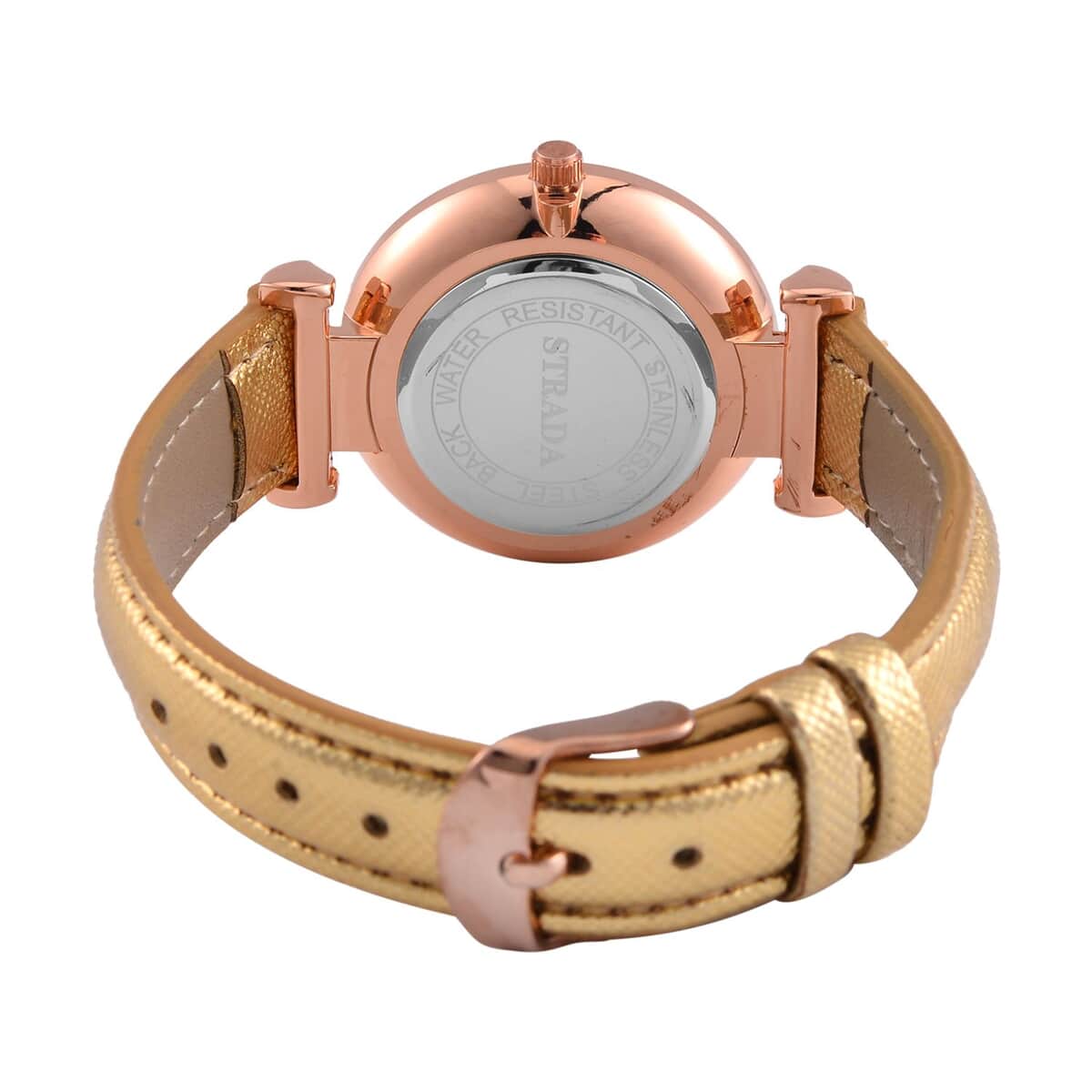Bargain Deal Strada Japanese Movement Starry Sky Pattern Watch in Rosetone with Golden Faux Leather Strap (35.81mm) (5.5-7.00 Inches) image number 6