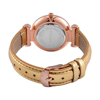 Strada Japanese Movement Starry Sky Pattern Watch in Rosetone with Golden Faux Leather Strap (35.81mm) (5.5-7.00 Inches)