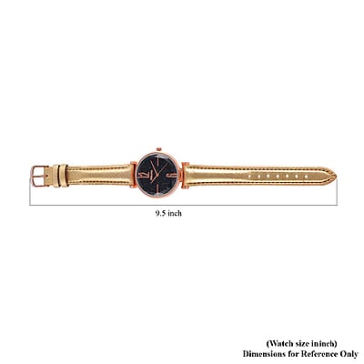 Strada Japanese Movement Starry Sky Pattern Watch in Rosetone with Golden Faux Leather Strap (35.81mm) (5.5-7.00 Inches)