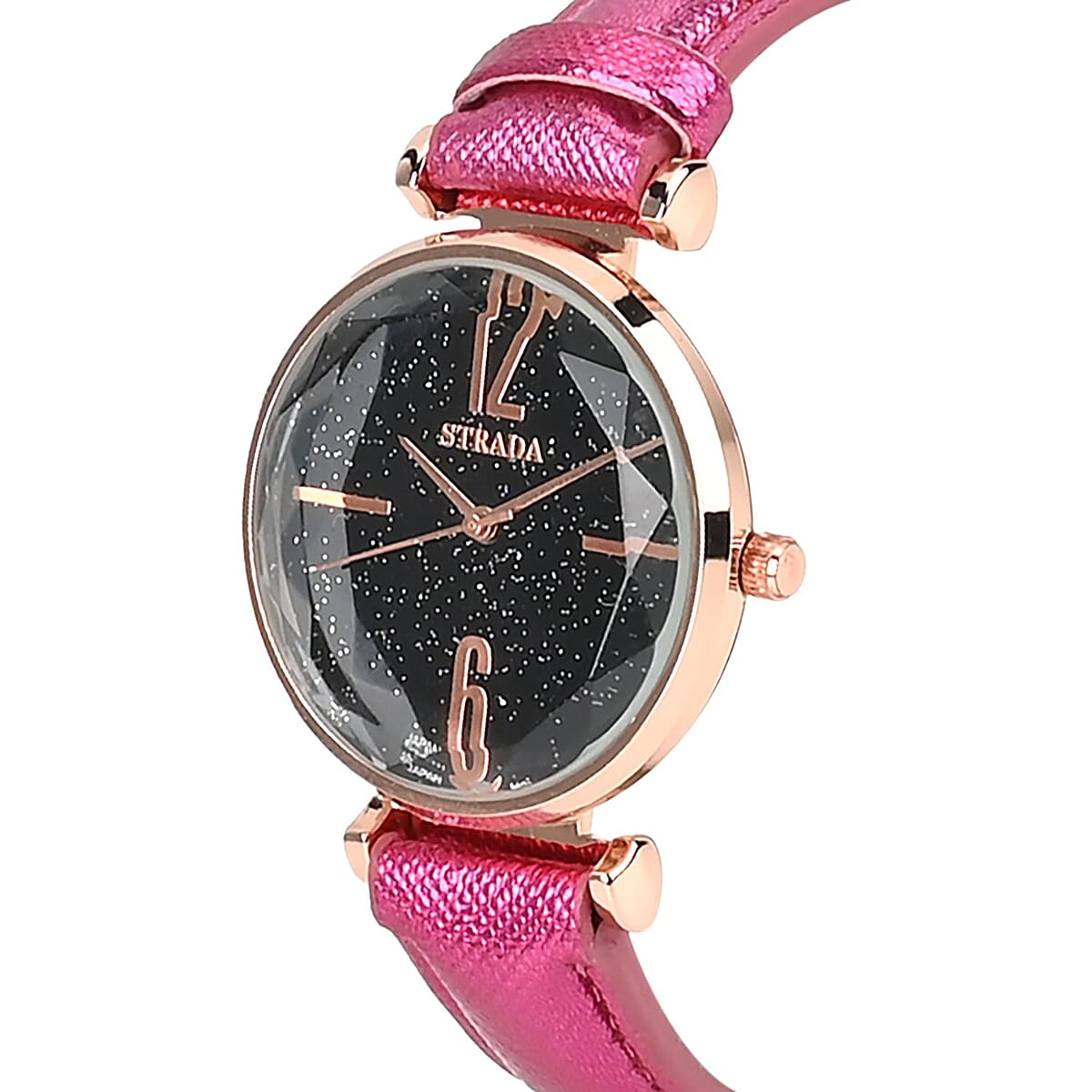 Strada Japanese Movement Starry Sky Pattern Watch in Rosetone with Plum Purple Faux Leather Strap (35.81mm) (5.5-7.00 Inches) image number 3