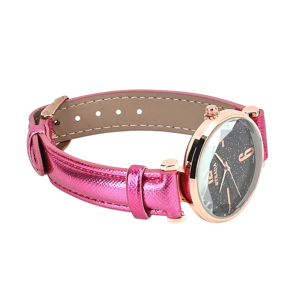 Strada Japanese Movement Starry Sky Pattern Watch in Rosetone with Plum Purple Faux Leather Strap (35.81mm) (5.5-7.00 Inches) image number 5