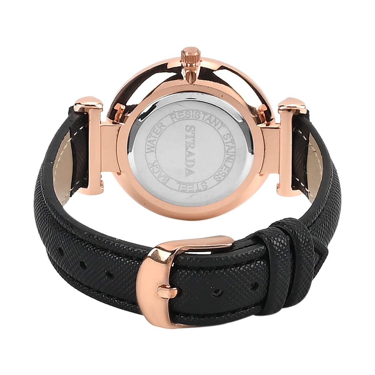 Strada Japanese Movement Starry Sky Pattern Watch in Rosetone with Black Faux Leather Strap (35.81mm) (5.5-7.00 Inches) image number 6