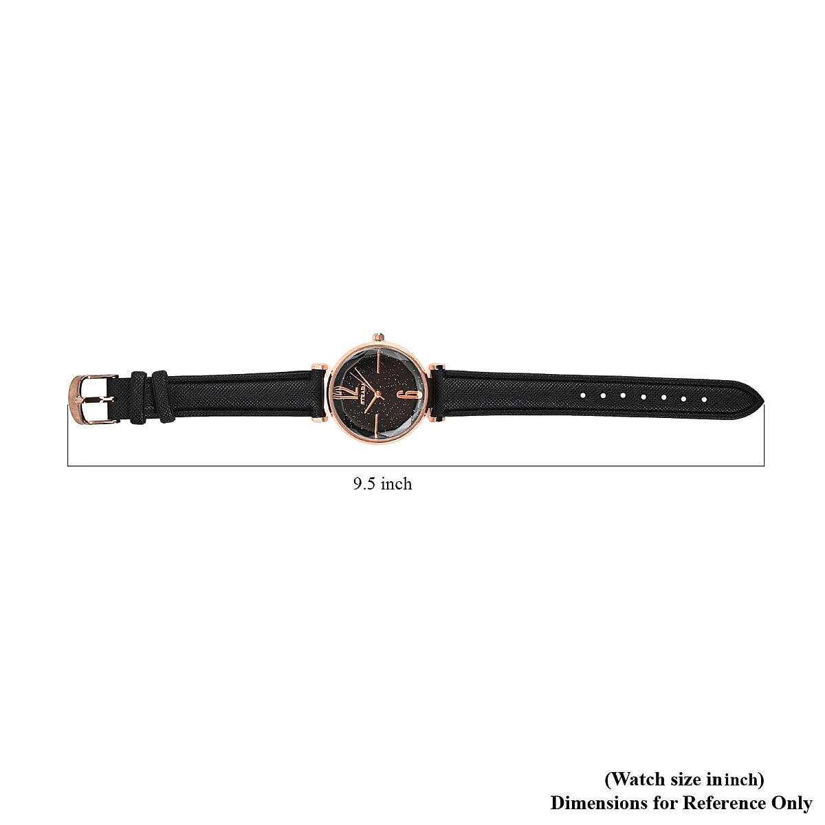 Strada Japanese Movement Starry Sky Pattern Watch in Rosetone with Black Faux Leather Strap (35.81mm) (5.5-7.00 Inches) image number 7