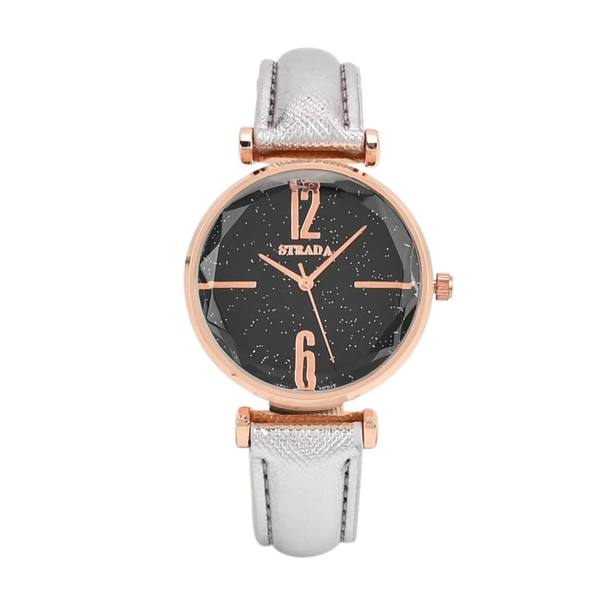 Strada Japanese Movement Starry Sky Pattern Watch in Rosetone with Silver Faux Leather Strap (35.81mm) (5.5-7.00 Inches) image number 0