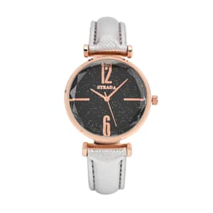 Strada Japanese Movement Starry Sky Pattern Watch in Rosetone with Silver Faux Leather Strap (35.81mm) (5.5-7.00 Inches)