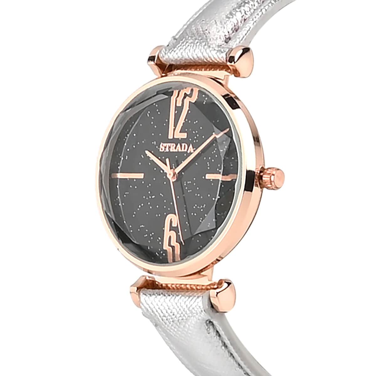 Strada Japanese Movement Starry Sky Pattern Watch in Rosetone with Silver Faux Leather Strap (35.81mm) (5.5-7.00 Inches) image number 3