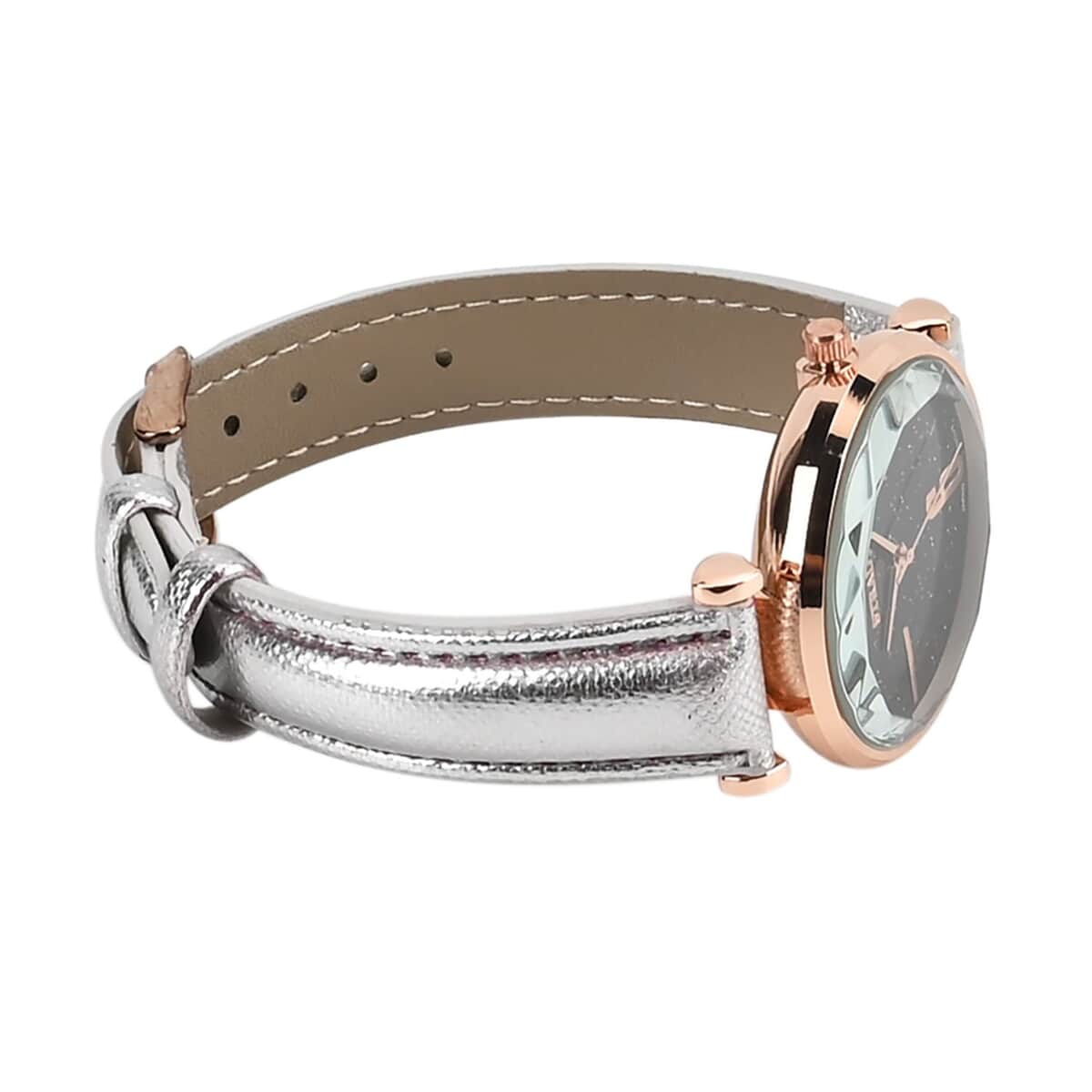 Strada Japanese Movement Starry Sky Pattern Watch in Rosetone with Silver Faux Leather Strap (35.81mm) (5.5-7.00 Inches) image number 5