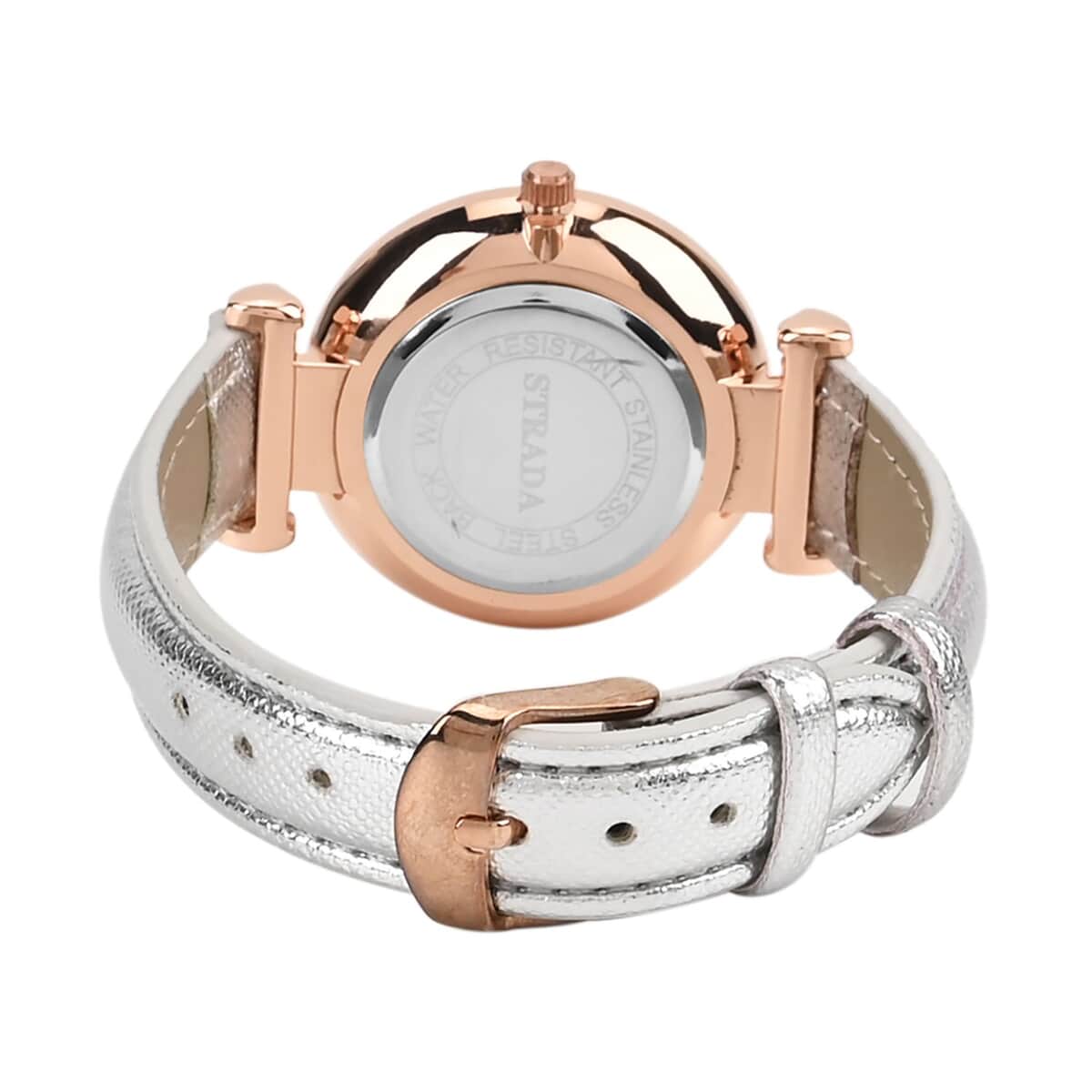 Strada Japanese Movement Starry Sky Pattern Watch in Rosetone with Silver Faux Leather Strap (35.81mm) (5.5-7.00 Inches) image number 6