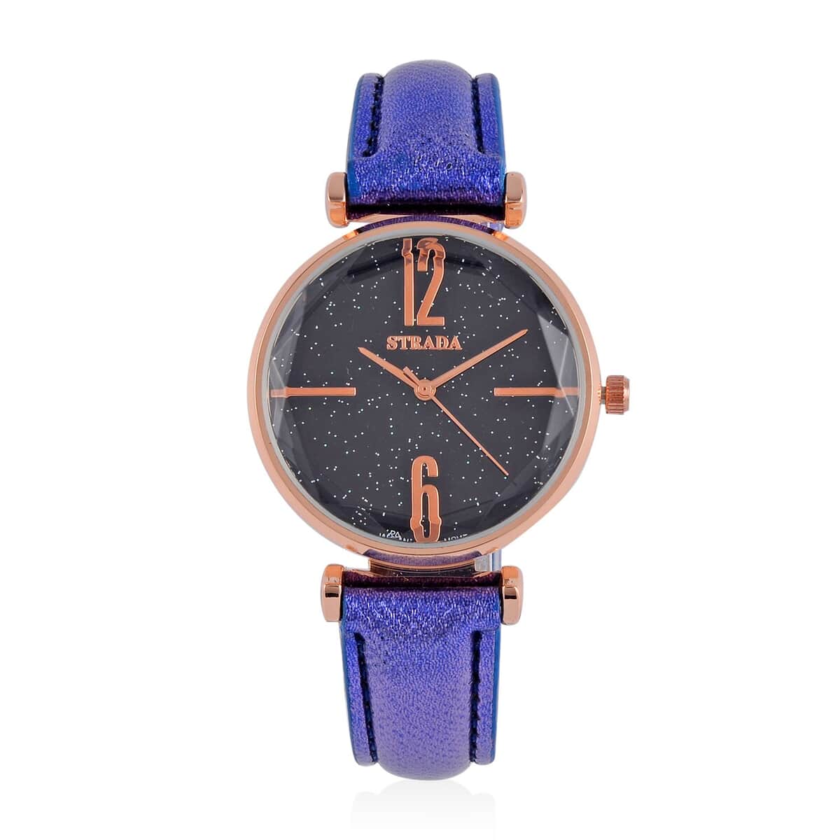 Strada Japanese Movement Starry Sky Pattern Watch in Rosetone with Blue Faux Leather Strap (35.81mm) (5.5-7.00 Inches) image number 0