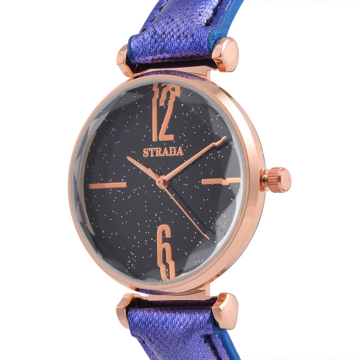 Strada Japanese Movement Starry Sky Pattern Watch in Rosetone with Blue Faux Leather Strap (35.81mm) (5.5-7.00 Inches) image number 3