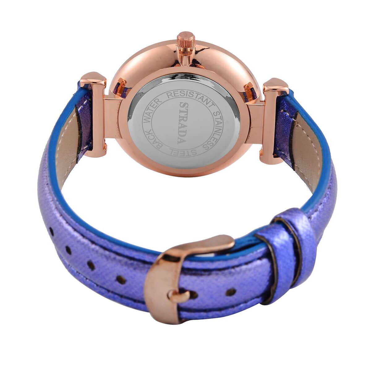 Strada Japanese Movement Starry Sky Pattern Watch in Rosetone with Blue Faux Leather Strap (35.81mm) (5.5-7.00 Inches) image number 6