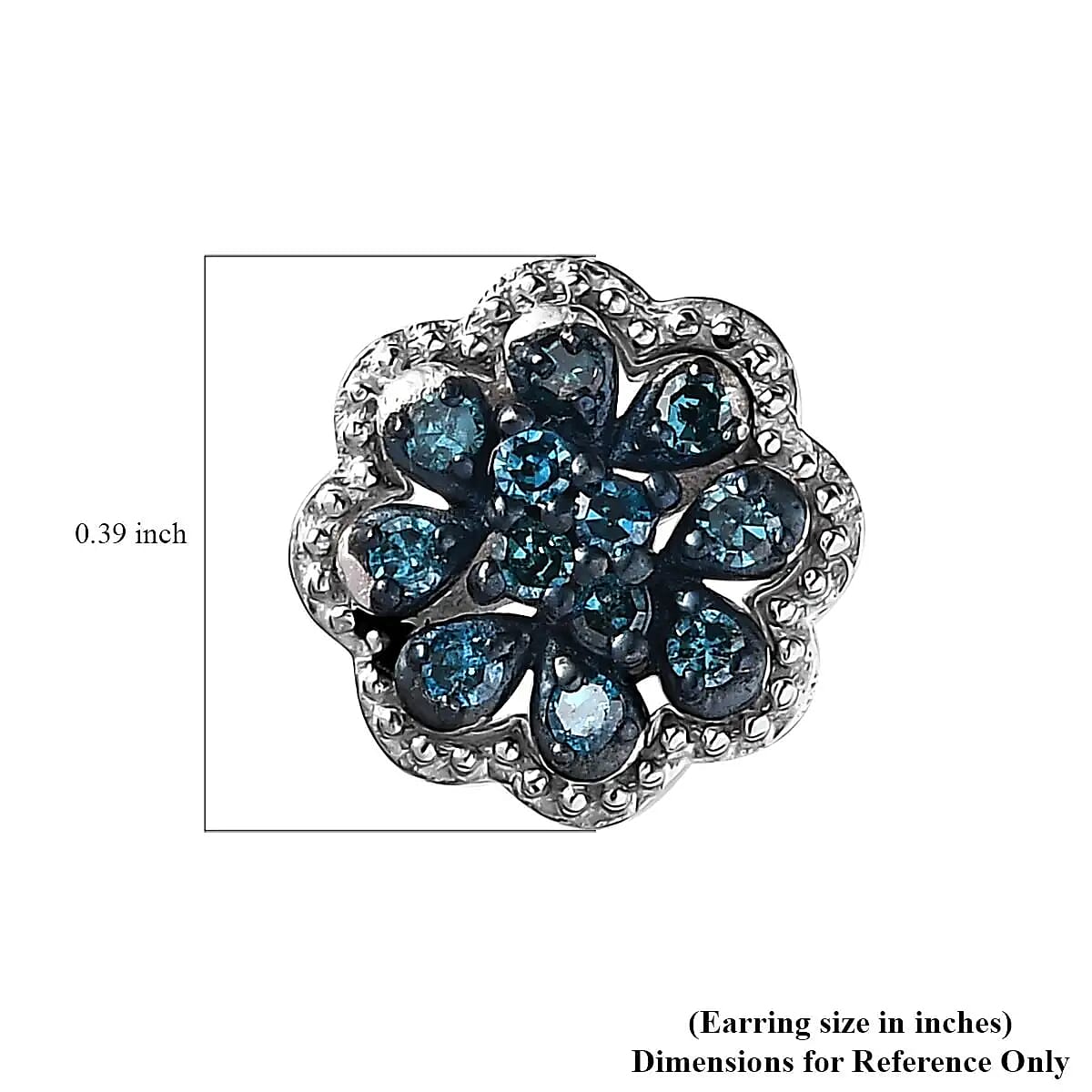 D'Joy Blue Diamond 0.25 ctw Blooming Flower Earrings in Platinum Over Sterling Silver