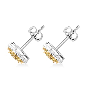 D'Joy Yellow Diamond Floral Earrings in Rhodium Over Sterling Silver 0.25 ctw