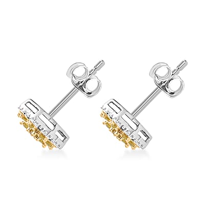 D'Joy Yellow Diamond Floral Earrings in Rhodium Over Sterling Silver 0.25 ctw