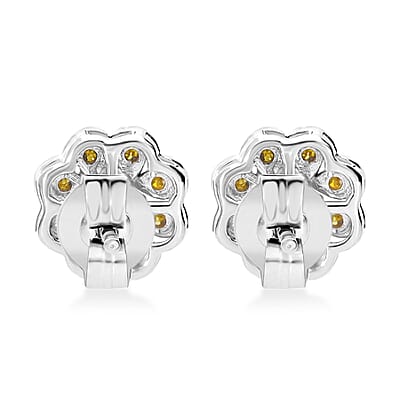 D'Joy Yellow Diamond Floral Earrings in Rhodium Over Sterling Silver 0.25 ctw