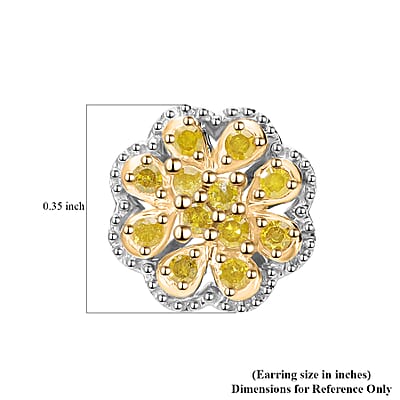 D'Joy Yellow Diamond Floral Earrings in Rhodium Over Sterling Silver 0.25 ctw