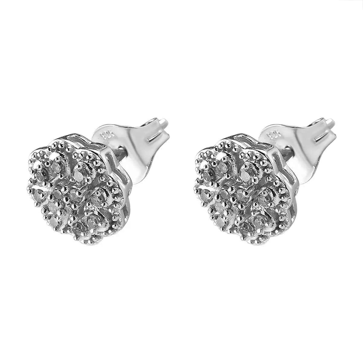 Yellow Diamond Earrings in Rhodium And Platinum Over Sterling Silver, Flower Studs, Diamond Studs 0.25 ctw image number 5