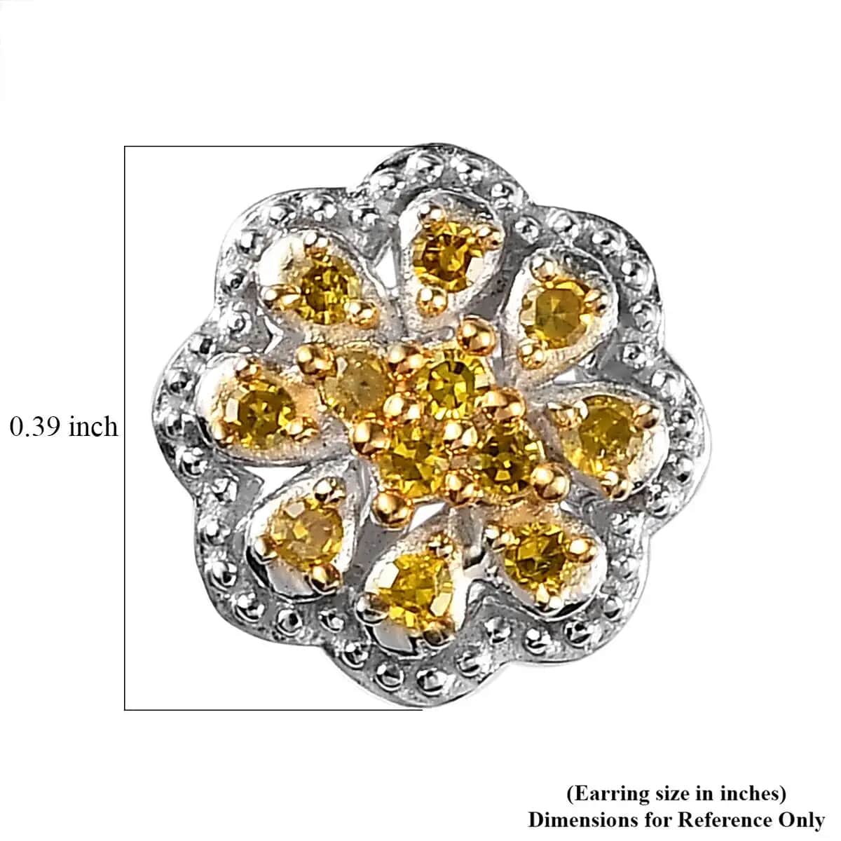 Yellow Diamond Earrings in Rhodium And Platinum Over Sterling Silver, Flower Studs, Diamond Studs 0.25 ctw image number 6
