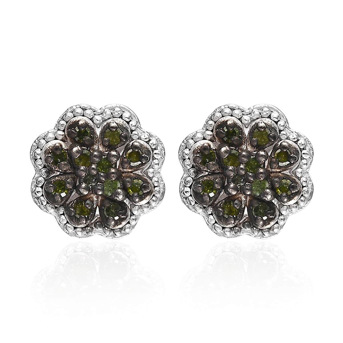 Doorbuster Green Diamond 0.25 ctw Blooming Flower Earrings in Platinum Over Sterling Silver image number 0