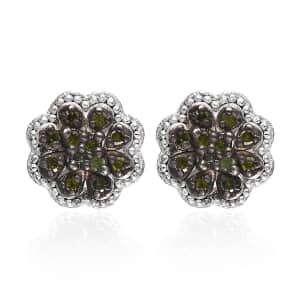 Doorbuster Green Diamond 0.25 ctw Blooming Flower Earrings in Platinum Over Sterling Silver