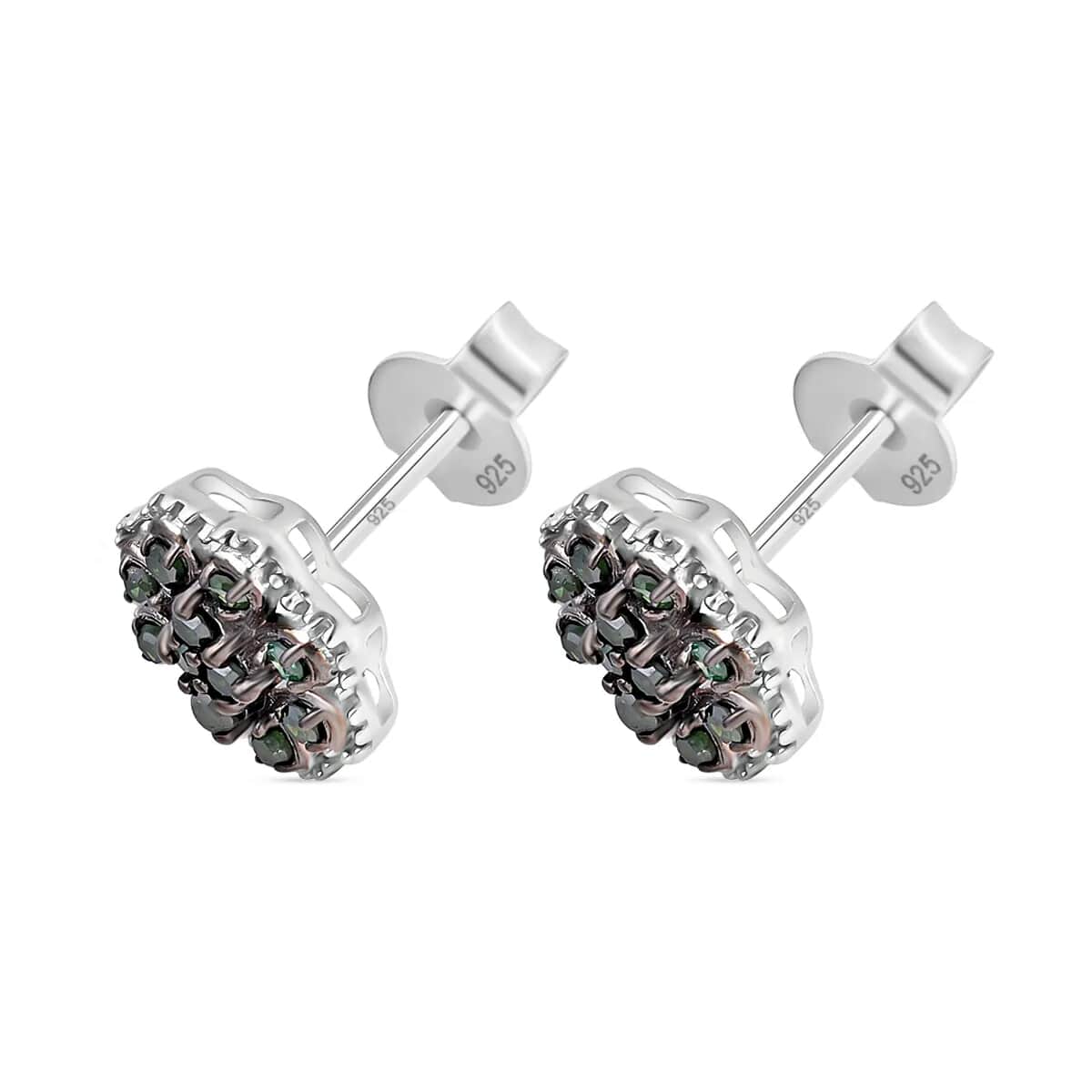 Doorbuster Green Diamond 0.25 ctw Blooming Flower Earrings in Platinum Over Sterling Silver image number 4