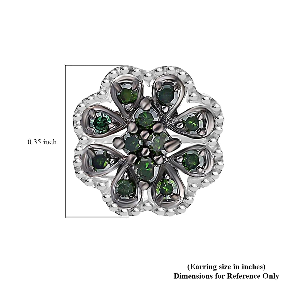 D'Joy Green Diamond Floral Earrings in Rhodium Over Sterling Silver 0.25 ctw