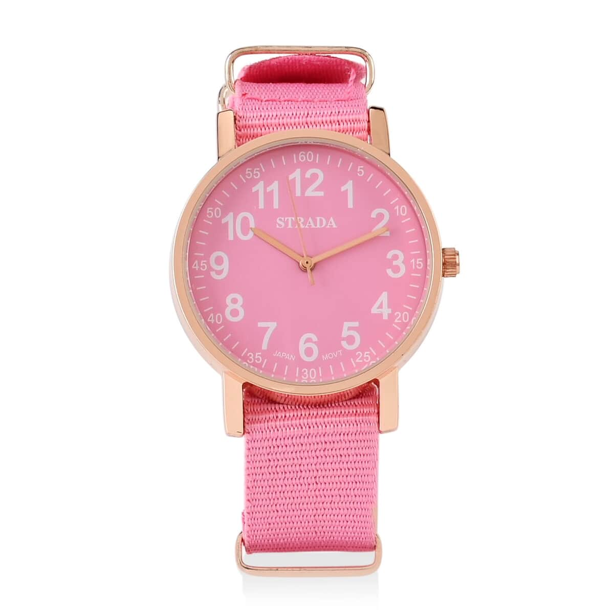 Strada Japanese Movement Watch with Pink Nylon Strap (35.56 mm) (5.5-7.25 Inches) image number 0