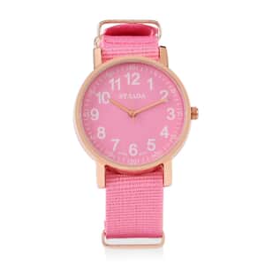 Strada Japanese Movement Watch with Pink Nylon Strap (35.56 mm) (5.5-7.25 Inches)