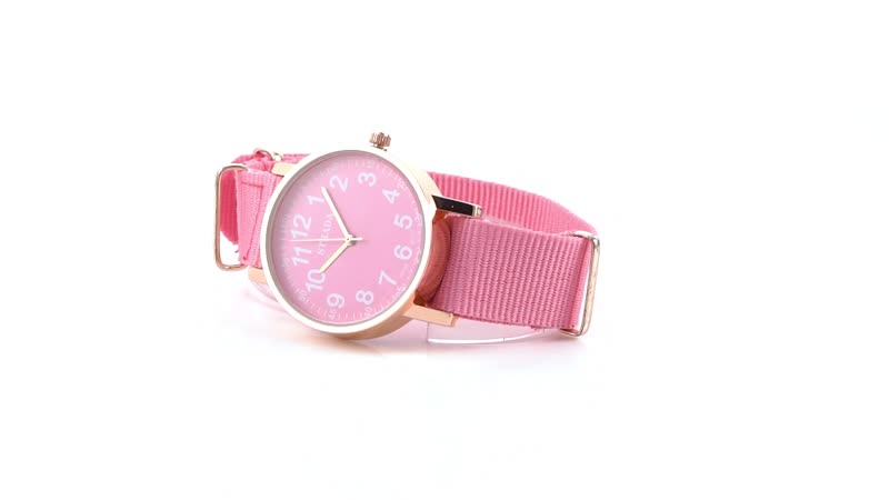 Strada Japanese Movement Watch with Pink Nylon Strap (35.56 mm) (5.5-7.25 Inches)