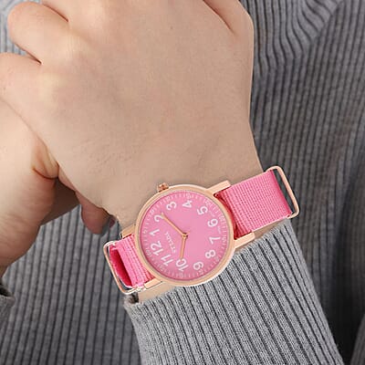 Strada Japanese Movement Watch with Pink Nylon Strap (35.56 mm) (5.5-7.25 Inches)