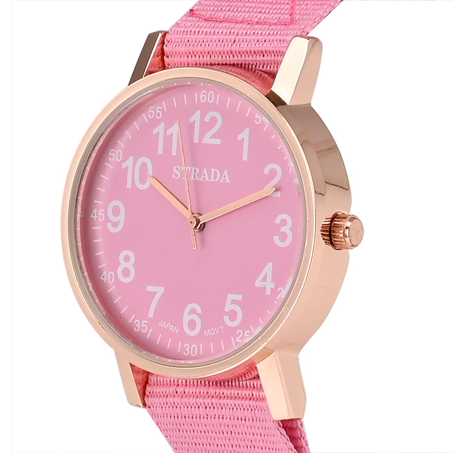 Strada Japanese Movement Watch with Pink Nylon Strap (35.56 mm) (5.5-7.25 Inches)