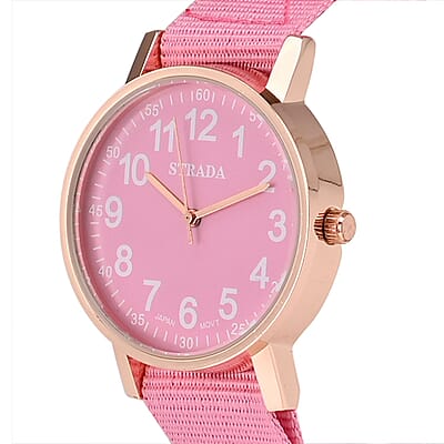 Strada Japanese Movement Watch with Pink Nylon Strap (35.56 mm) (5.5-7.25 Inches)