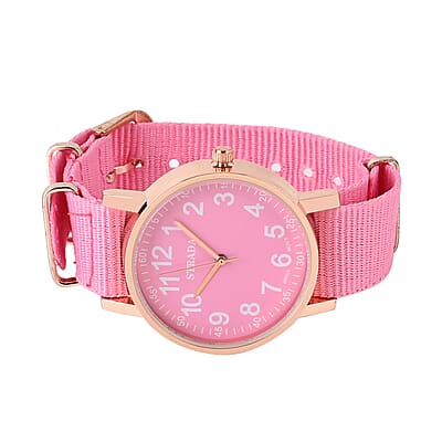 Strada Japanese Movement Watch with Pink Nylon Strap (35.56 mm) (5.5-7.25 Inches)