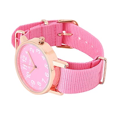 Strada Japanese Movement Watch with Pink Nylon Strap (35.56 mm) (5.5-7.25 Inches)
