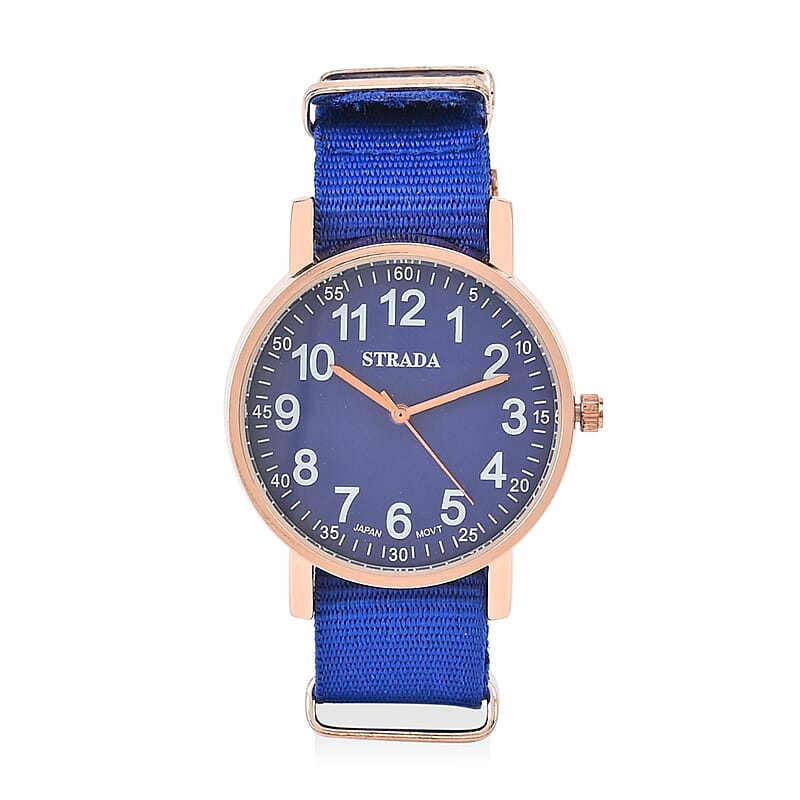 Strada Japanese Movement Watch with Blue Nylon Strap (35.56 mm) (5.5-7.25 Inches)