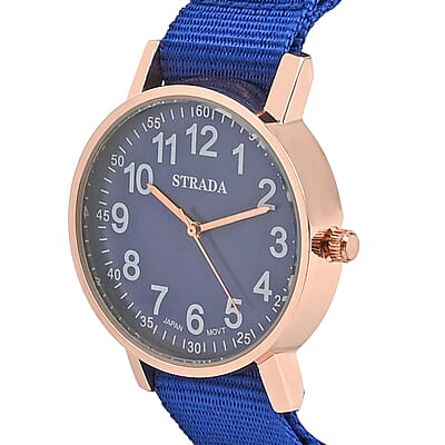 Strada Japanese Movement Watch with Blue Nylon Strap (35.56 mm) (5.5-7.25 Inches)