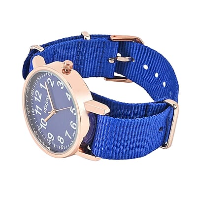 Strada Japanese Movement Watch with Blue Nylon Strap (35.56 mm) (5.5-7.25 Inches)