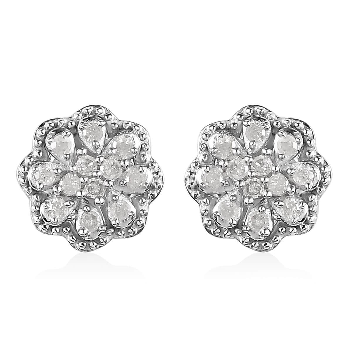 Diamond 0.25 ctw Blooming Flower Earrings in Platinum Over Sterling Silver image number 0