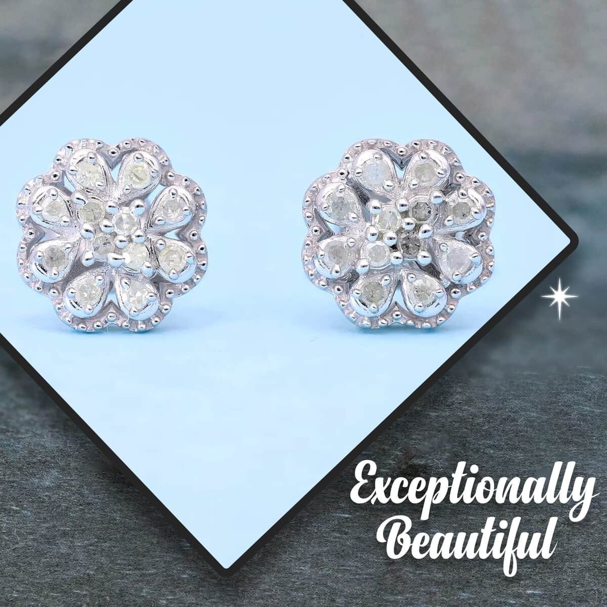 Diamond 0.25 ctw Blooming Flower Earrings in Platinum Over Sterling Silver image number 1