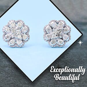 D'Joy Diamond 0.25 ctw Blooming Flower Earrings in Platinum Over Sterling Silver