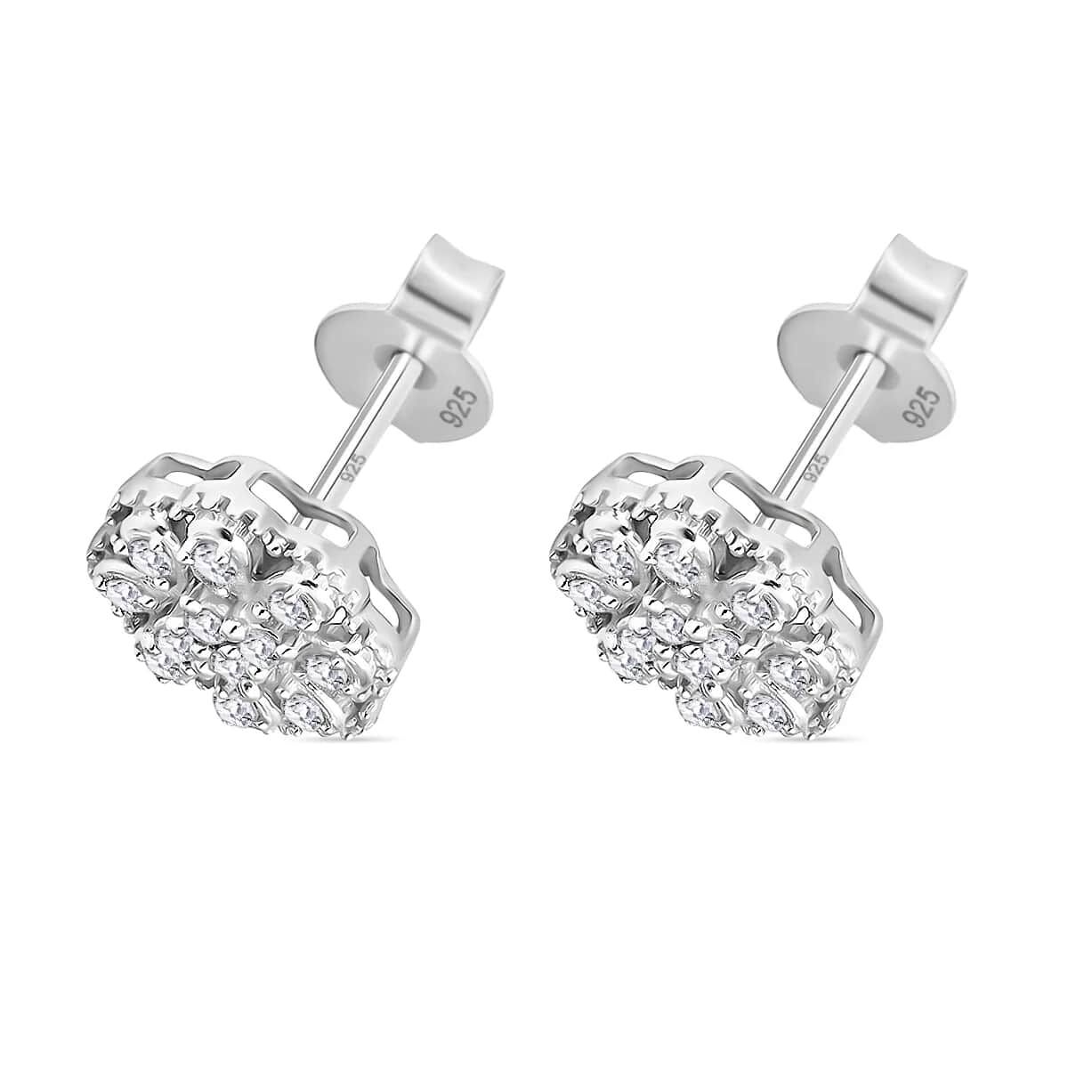 Diamond 0.25 ctw Blooming Flower Earrings in Platinum Over Sterling Silver image number 5