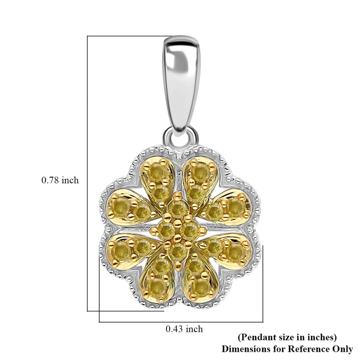 Yellow Diamond Floral Pendant, Yellow Diamond Pendant, Rhodium and Platinum Over Sterling Silver Pendant, Diamond Cluster Pendant, Floral Cluster Pendant 0.25 ctw image number 4