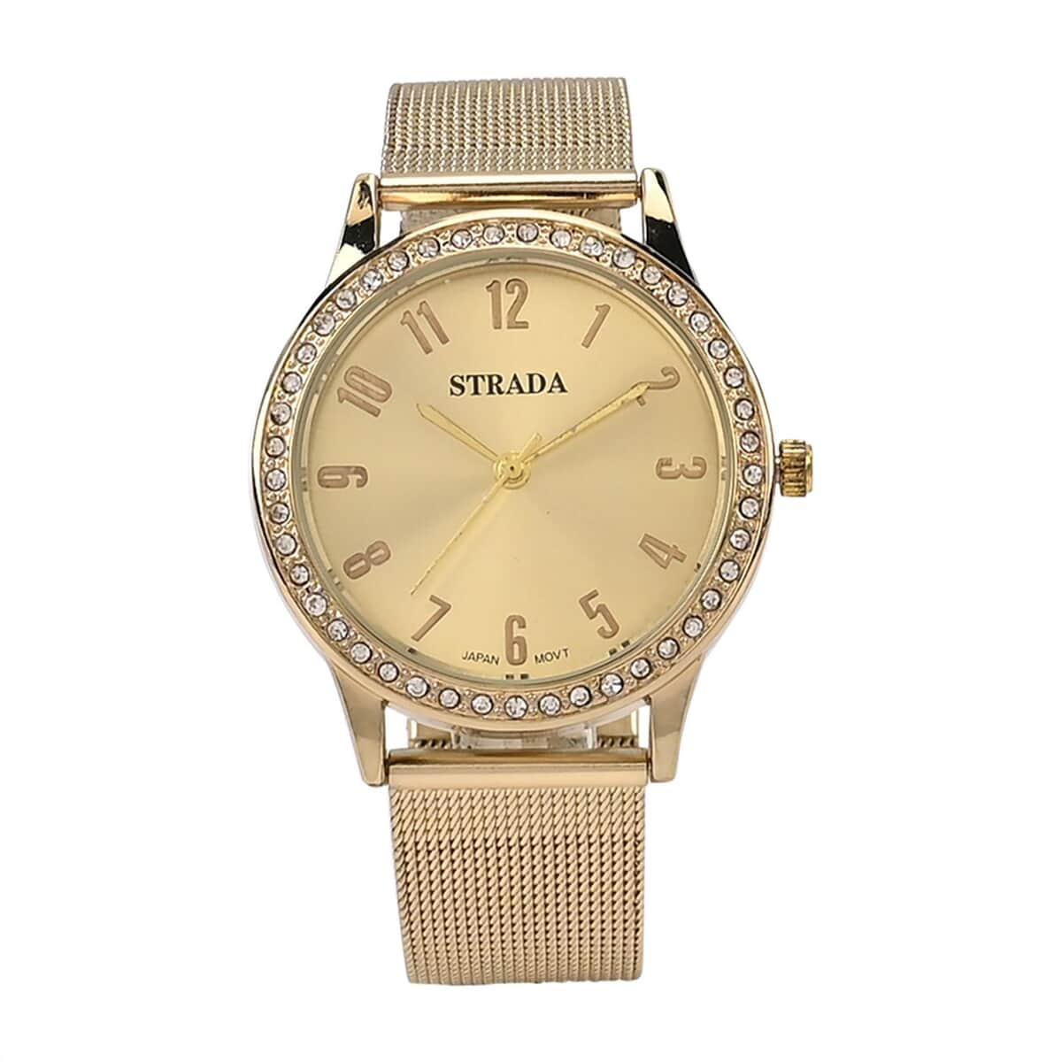 Strada White Austrian Crystal Japanese Movement Watch in Goldtone with Stainless Steel Mesh Belt Strap (36.06 mm) (6.50-7.50 Inches) image number 0