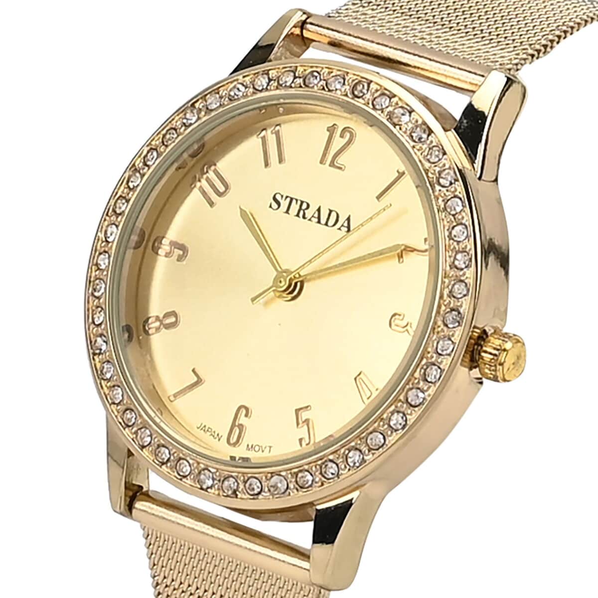 Strada White Austrian Crystal Japanese Movement Watch in Goldtone with Stainless Steel Mesh Belt Strap (36.06 mm) (6.50-7.50 Inches) image number 3